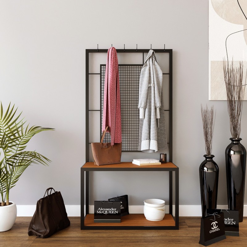 13318_0-800x800 Έπιπλο εισόδου Mainz καρυδί μελαμίνη μεταλλικά πόδια 120x30x172εκ ed13318 - Image 1