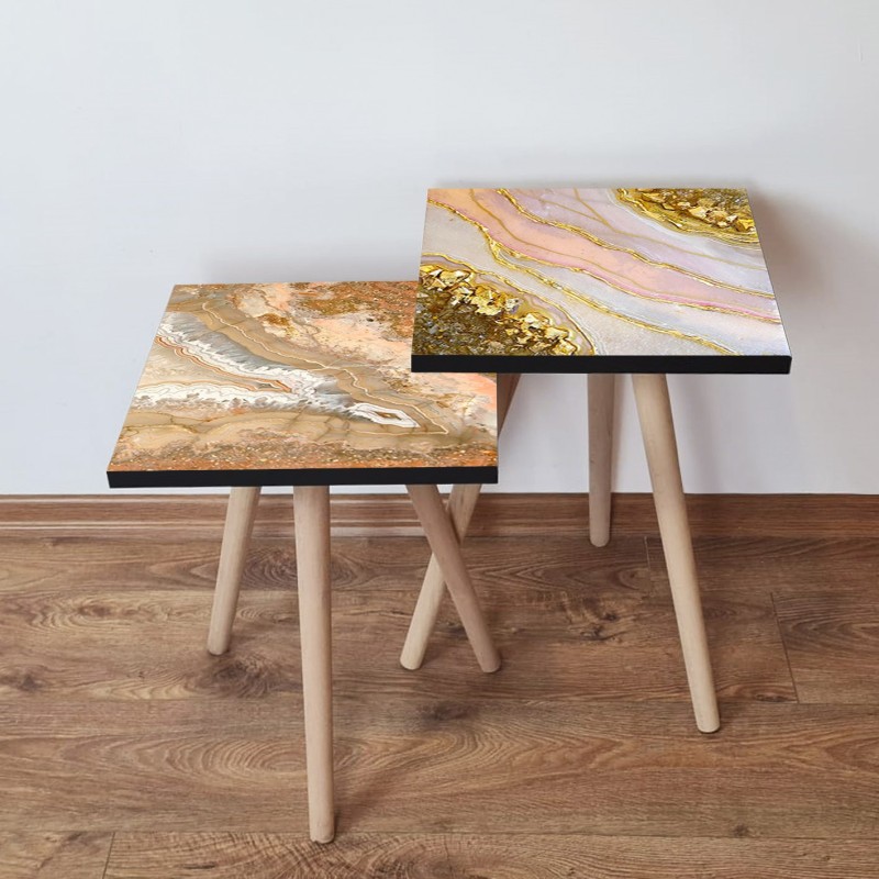 13320_0-800x800 Τραπέζια βοηθητικά Shape σαλονιού 2 τεμάχια salmon χρυσό άσπρο ροζ MDF ξύλινα πόδια 35x47cm ed13320 - Image 1