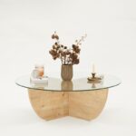 Τραπέζι σαλονιού Lily Sapphire Oak μελαμίνη επιφάνεια γυαλί 90x90x30εκ ed13338 - Image 5