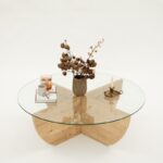 Τραπέζι σαλονιού Lily Sapphire Oak μελαμίνη επιφάνεια γυαλί 90x90x30εκ ed13338 - Image 4