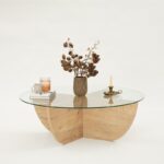 Τραπέζι σαλονιού Lily Sapphire Oak μελαμίνη επιφάνεια γυαλί 90x90x30εκ ed13338 - Image 3