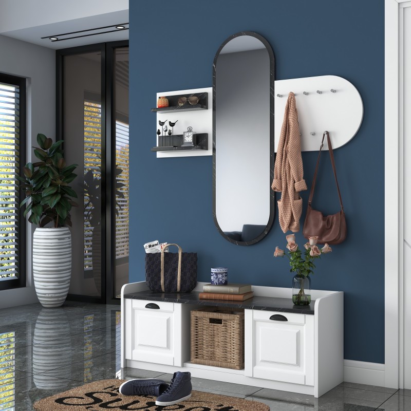 13376_0-800x800 Έπιπλο εισόδου Verde άσπρο μαύρο μάρμαρο μελαμίνη καθρέπτης 120x40x45εκ ed13376 - Image 1