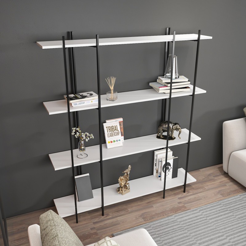 13406_0-800x800 Βιβλιοθήκη Moss άσπρο μαύρο μελαμίνη 160x29 6x180εκ ed13406 - Image 1