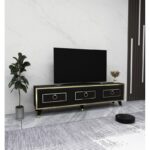 Έπιπλο tv Sonia μαύρο χρυσό χρώμα μελαμίνη 150x44 6x29 6cm ed13629