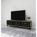 Έπιπλο tv Sonia μαύρο χρυσό χρώμα μελαμίνη 150x44 6x29 6cm ed13629 - Image 4