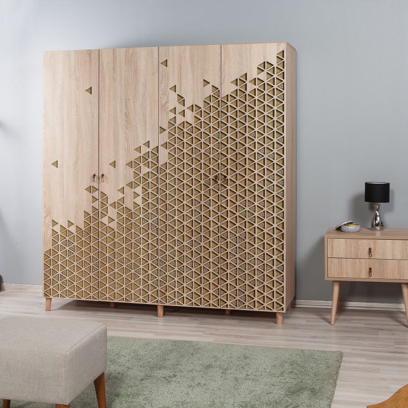 1372_0-800x800 Ντουλάπα ρούχων Trio 180x52x192cm μελαμίνη oak ed1372 - Image 1