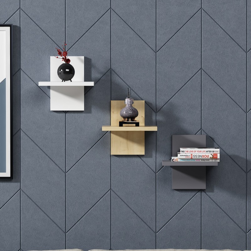 13871_0-800x800 Ράφι τοίχου Quincy άσπρη ανθρακί Oak μελαμίνη 25 4x17 6cm ed13871 - Image 1