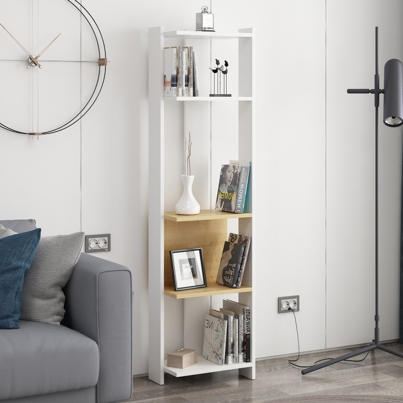 13949_0-800x800 Βιβλιοθήκη Abis Narrow άσπρη oak μελαμίνη 43 6x26 8x165cm ed13949 - Image 1