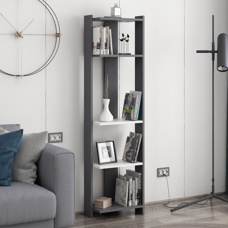 13952_0-800x800 Βιβλιοθήκη Abis Narrow ανθρακί άσπρη μελαμίνη 43 6x26 8x165cm ed13952 - Image 1