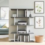 Βιβλιοθήκη Harmony ανθρακί άσπρο 90x25x127 4cm μελαμίνη ed13969