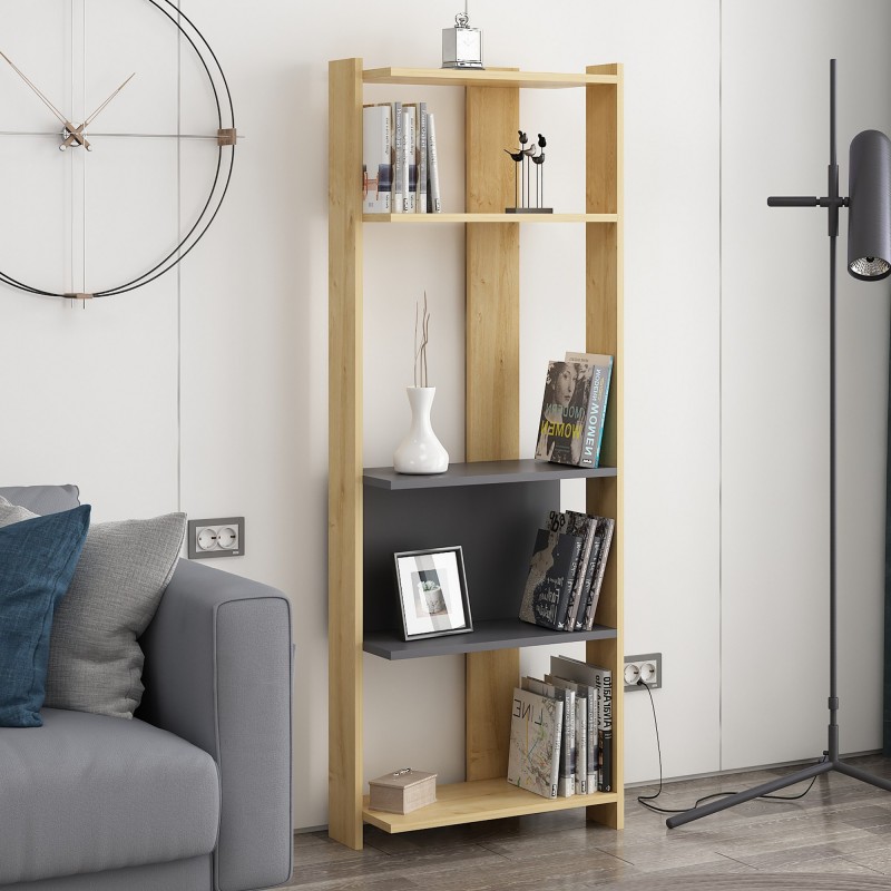 13982_0-800x800 Βιβλιοθήκη Abis Wide oak ανθρακί μελαμίνη 58 6x26 8x165cm ed13982 - Image 1