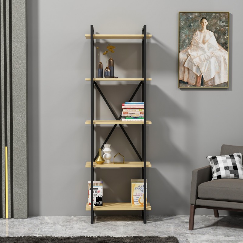 14026_0-800x800 Βιβλιοθήκη Elston μαύρο δρυς μελαμίνη 60x34x180εκ ed14026 - Image 1