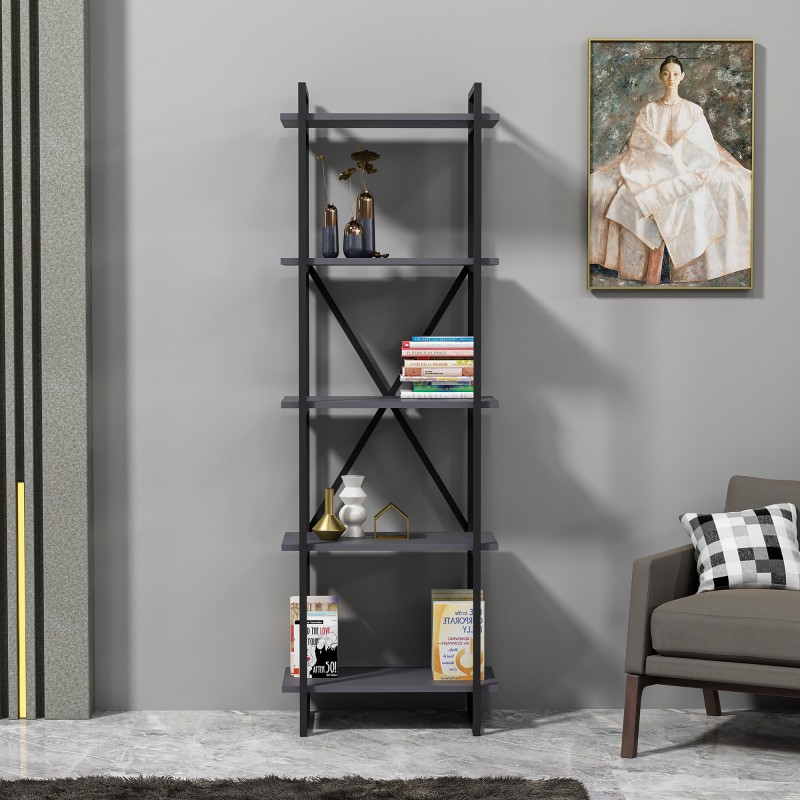 14027_0-800x800 Βιβλιοθήκη Elston μαύρο ανθρακί μελαμίνη 60x34x180εκ ed14027 - Image 1