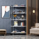 Βιβλιοθήκη Elston μαύρο άσπρο μελαμίνη 90x34x180εκ ed14028