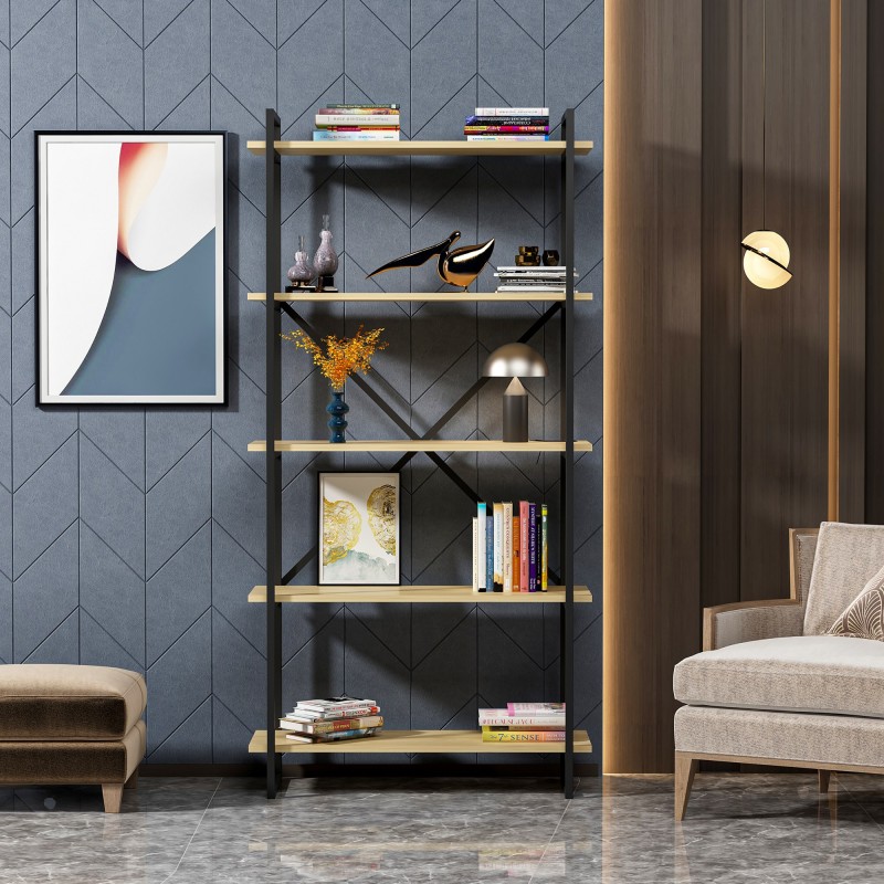 14030_0-800x800 Βιβλιοθήκη Elston μαύρο δρυς μελαμίνη 90x34x180εκ ed14030 - Image 1