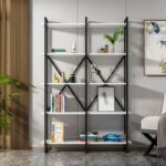 Βιβλιοθήκη Elston μαύρο άσπρο μελαμίνη 120x34x180εκ ed14039