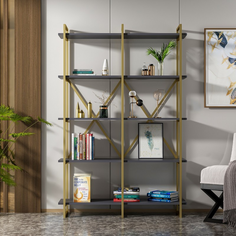 14042_0-800x800 Βιβλιοθήκη Elston χρυσό ανθρακί μελαμίνη 120x34x180εκ ed14042 - Image 1