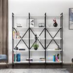 Βιβλιοθήκη Elston μαύρο άσπρο μελαμίνη 180x34x180εκ ed14043