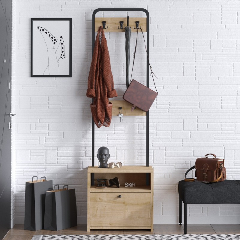 14298_0-800x800 Έπιπλο εισόδου Quinn δρυς μελαμίνη μεταλλικό πλαίσιο 50x35x170εκ ed14298 - Image 1