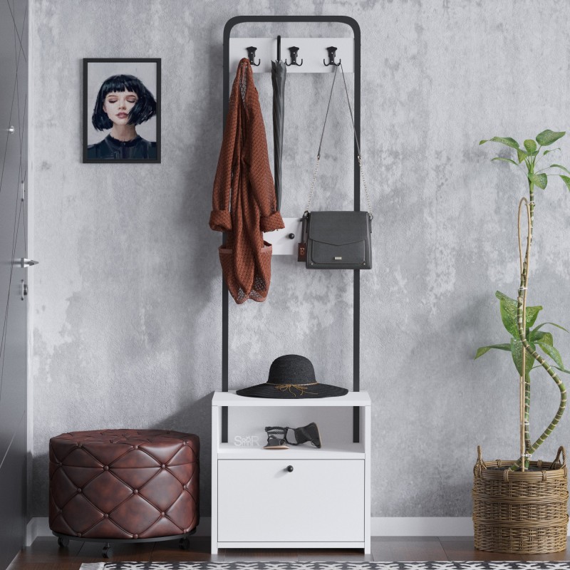 14299_0-800x800 Έπιπλο εισόδου Tina άσπρο μελαμίνη μεταλλικό πλαίσιο 50x35x170εκ ed14299 - Image 1