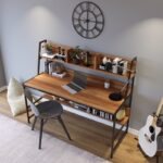 Γραφείo Mentre καρυδί χρώμα μελαμίνη μέταλλο 140x60x122cm ed1439 - Image 4