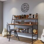 Γραφείo Mentre καρυδί χρώμα μελαμίνη μέταλλο 140x60x122cm ed1439 - Image 2