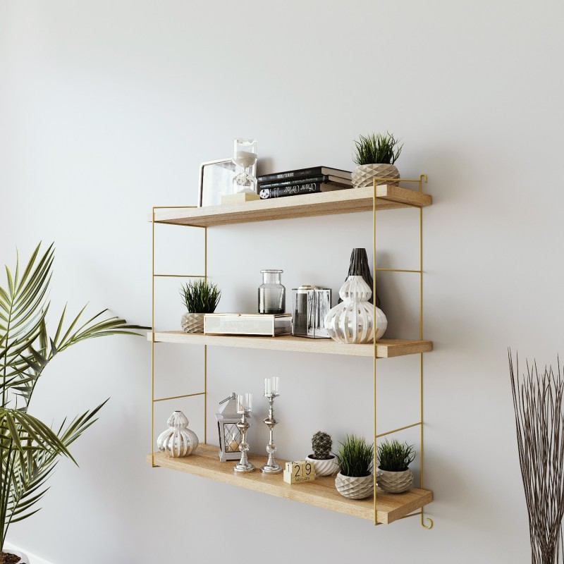 15091_0-800x800 Ραφιέρα Bochum χρυσό δρυς μελαμίνη μεταλλικά πόδια 60x18x60εκ ed15091 - Image 1