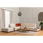 Γωνιακός καναπές Tulip Corner Left με πουφ μπεζ 193x313cm ed150