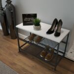 Παπουτσοθήκη Frankfurt μελαμίνη άσπρη μαύρα μεταλλικά πόδια 70x30x45cm ed15107