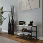 Παπουτσοθήκη Frankfurt μελαμίνη άσπρη μαύρα μεταλλικά πόδια 70x30x45cm ed15107 - Image 5