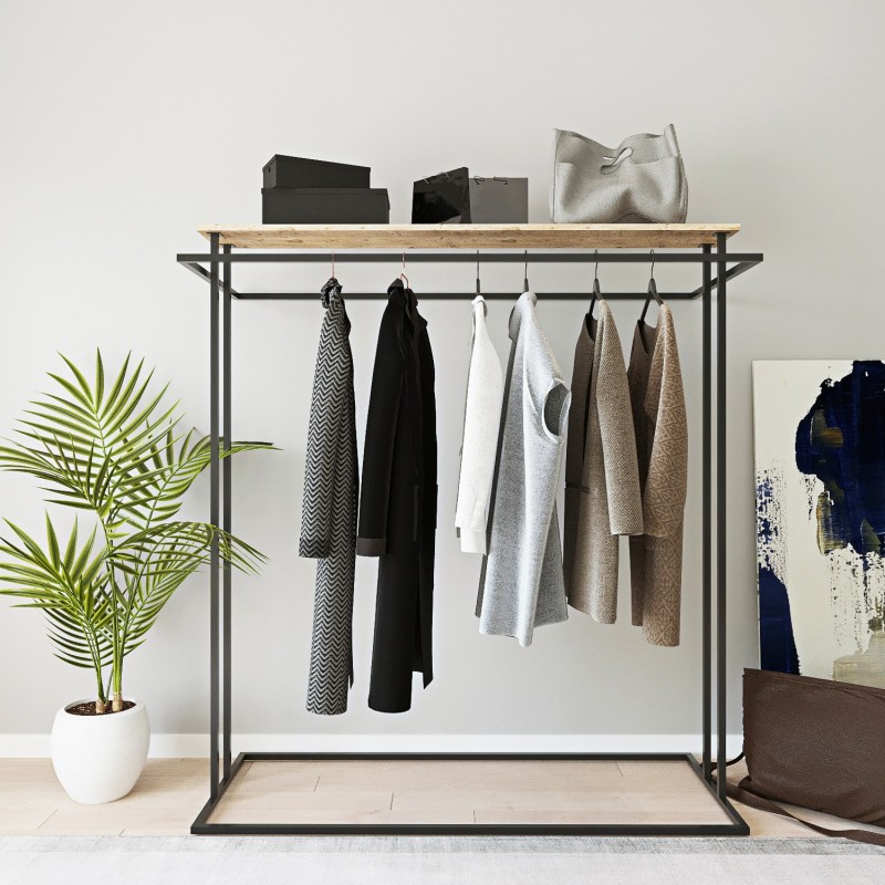 15122_0-800x800 Ντουλάπα Ascha δρυς μαύρο μελαμίνη μεταλλικά πόδια 170x40x170εκ ed15122 - Image 1