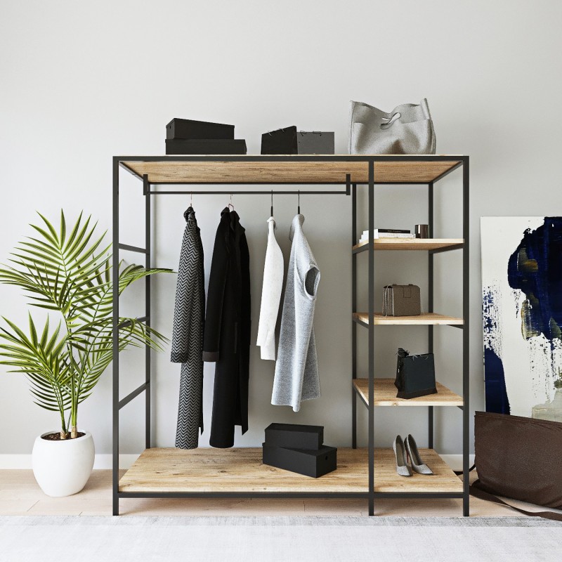 15124_0-800x800 Ντουλάπα Amberg δρυς μαύρο μελαμίνη 180x40x180εκ ed15124 - Image 1