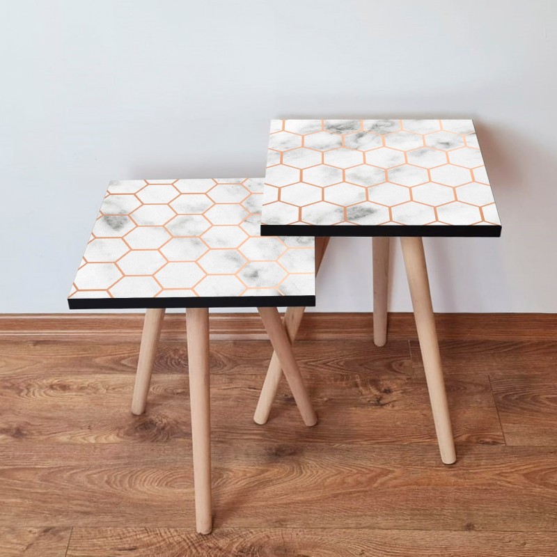 15130_0-800x800 Set τραπεζάκια σαλονιού Colorato άσπρη χρυσή μελαμίνη 35x35x47cm ed15130 - Image 1