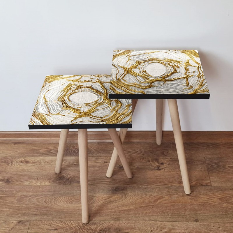 15133_0-800x800 Set τραπεζάκια σαλονιού Colorato μπεζ χρυσή μελαμίνη 35x35x47cm ed15133 - Image 1