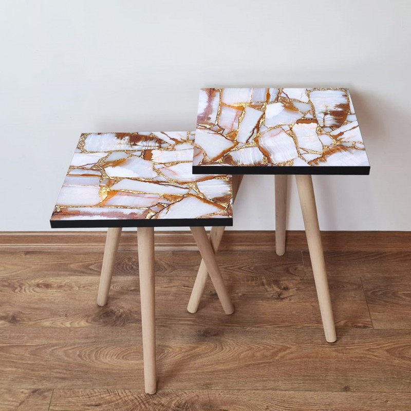 15138_0-800x800 Τραπέζια βοηθητικά Shape σαλονιού 2 τεμάχια άσπρο χρώμα MDF ξύλινα πόδια 35x47cm ed15138 - Image 1