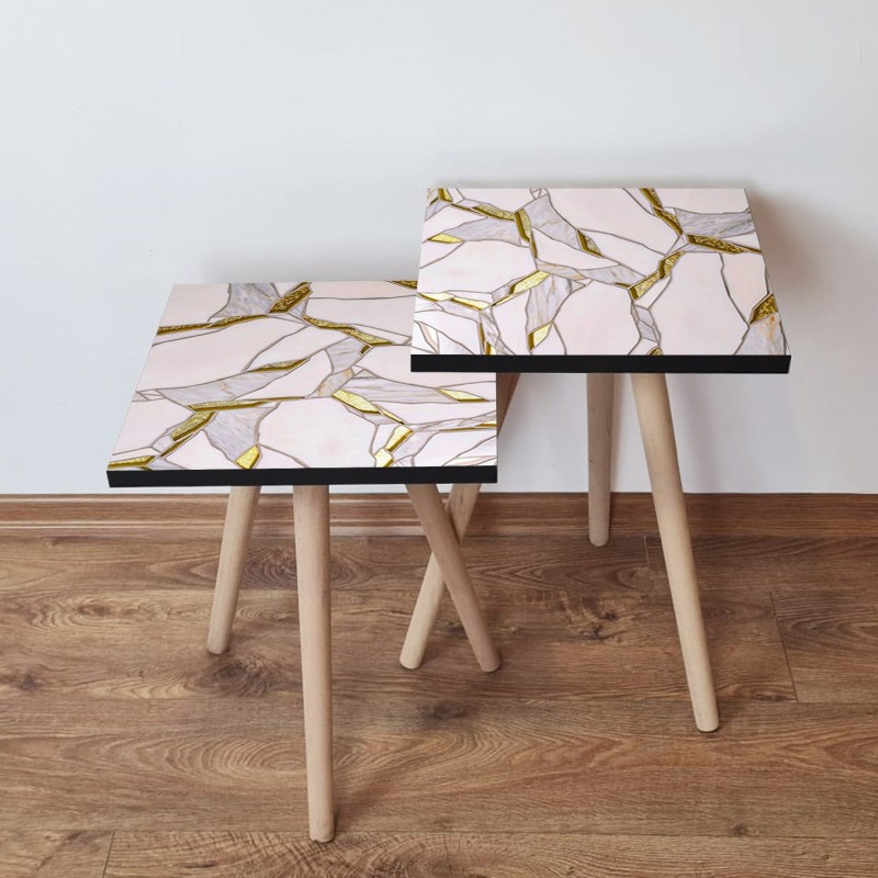 15139_0-800x800 Τραπέζια βοηθητικά Shape σαλονιού 2 τεμάχια ροζ χρώμα MDF ξύλινα πόδια 35x47cm ed15139 - Image 1