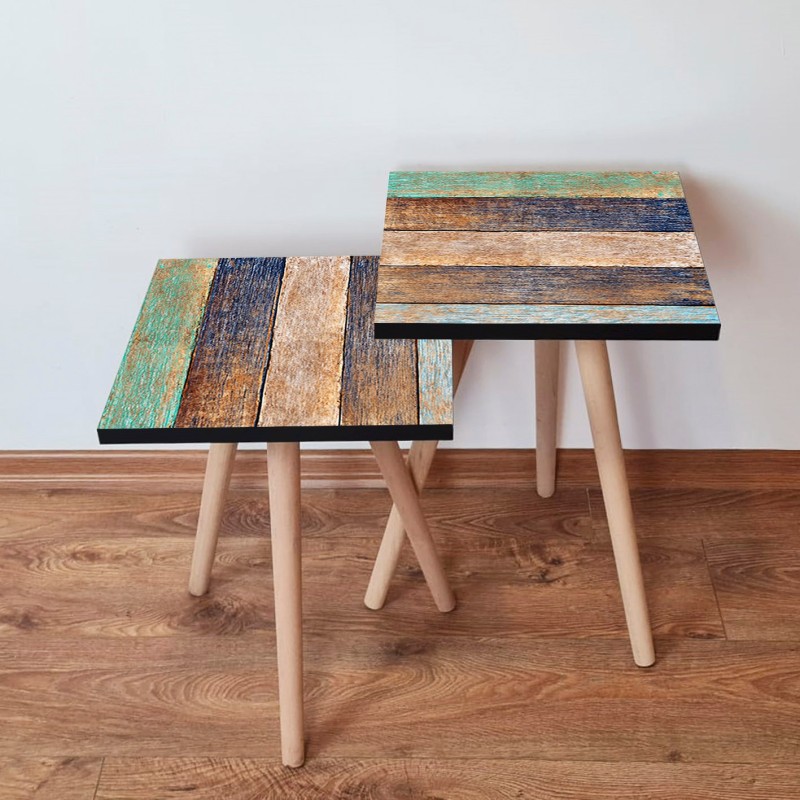 15148_0-800x800 Τραπέζια βοηθητικά Shape σαλονιού 2 τεμάχια πράσινο navy blue χρώμα MDF ξύλινα πόδια 35x47cm ed15148 - Image 1