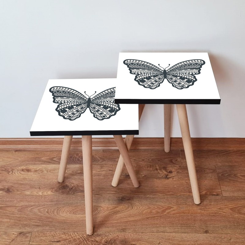 15153_0-800x800 Τραπέζια βοηθητικά Shape σαλονιού 2 τεμάχια μαύρο άσπρο χρώμα MDF ξύλινα πόδια 35x47cm ed15153 - Image 1