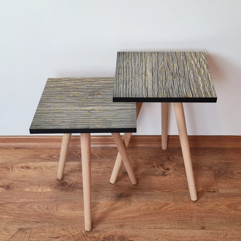 15160_0-800x800 Τραπέζια βοηθητικά Shape σαλονιού 2 τεμάχια γκρι κίτρινο χρώμα MDF ξύλινα πόδια 35x47cm ed15160 - Image 1