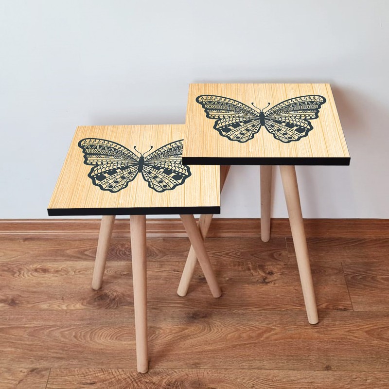 15164_0-800x800 Τραπέζια βοηθητικά Shape σαλονιού 2 τεμάχια μπεζ χρώμα MDF ξύλινα πόδια 35x47cm ed15164 - Image 1