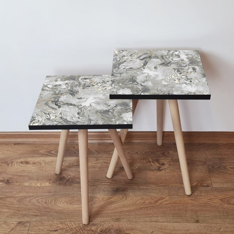 15168_0-800x800 Τραπέζια βοηθητικά Shape σαλονιού 2 τεμάχια γκρι μπεζ άσπρο χρώμα MDF ξύλινα πόδια 35x47cm ed15168 - Image 1