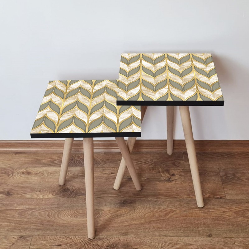 15172_0-800x800 Τραπέζια βοηθητικά Shape σαλονιού 2 τεμάχια γκρι χρυσό μπεζ χρώμα MDF ξύλινα πόδια 35x47cm ed15172 - Image 1