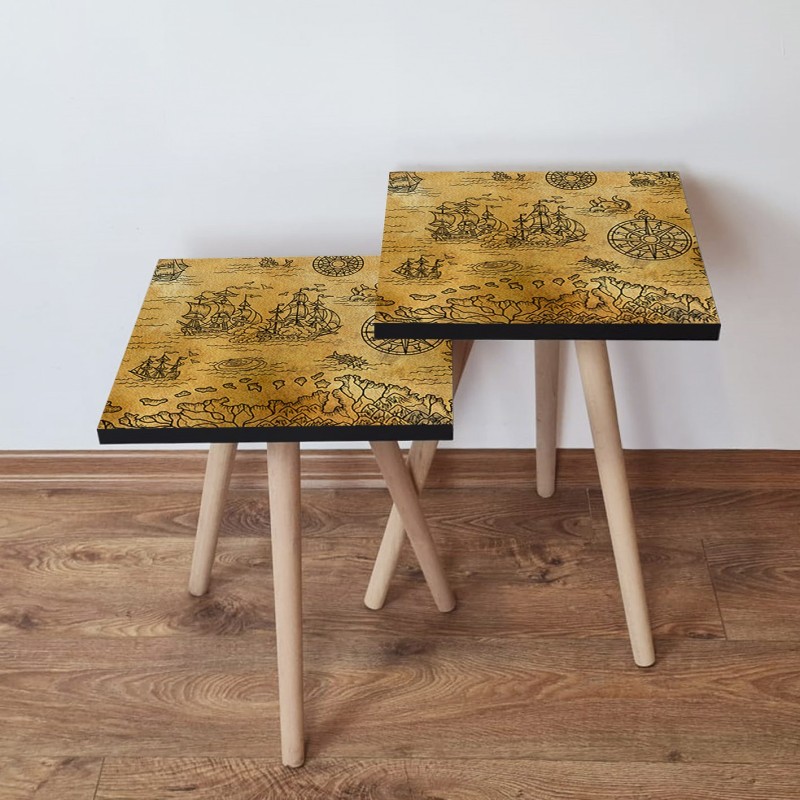 15182_0-800x800 Τραπέζια βοηθητικά Shape σαλονιού 2 τεμάχια camel μαύρο χρώμα MDF ξύλινα πόδια 35x47cm ed15182 - Image 1