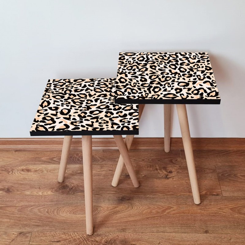 15189_0-800x800 Τραπέζια βοηθητικά Shape σαλονιού 2 τεμάχια άσπρο μπεζ μαύρο χρώμα MDF ξύλινα πόδια 35x47cm ed15189 - Image 1