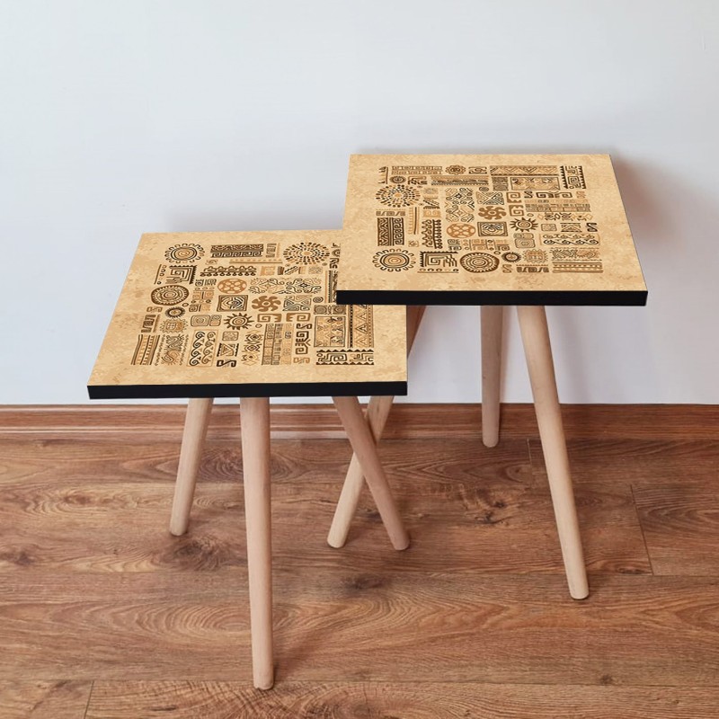 15190_0-800x800 Τραπέζια βοηθητικά Shape σαλονιού 2 τεμάχια μπεζ καφέ χρώμα MDF ξύλινα πόδια 35x47cm ed15190 - Image 1