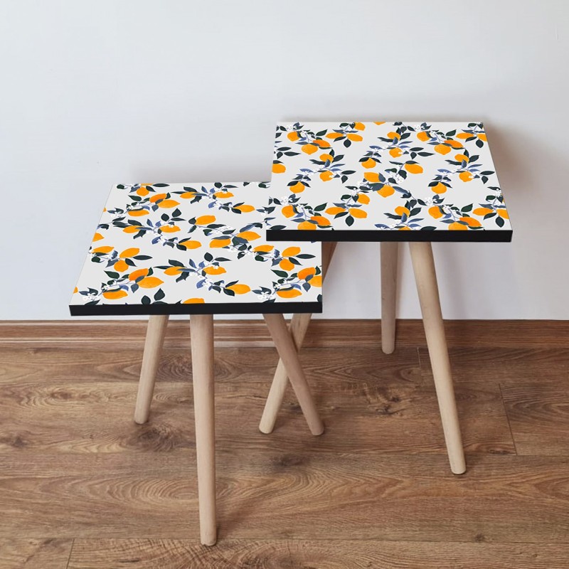 15195_0-800x800 Τραπέζια βοηθητικά Shape σαλονιού 2 τεμάχια άσπρο πορτοκαλί χρώμα MDF ξύλινα πόδια 35x47cm ed15195 - Image 1