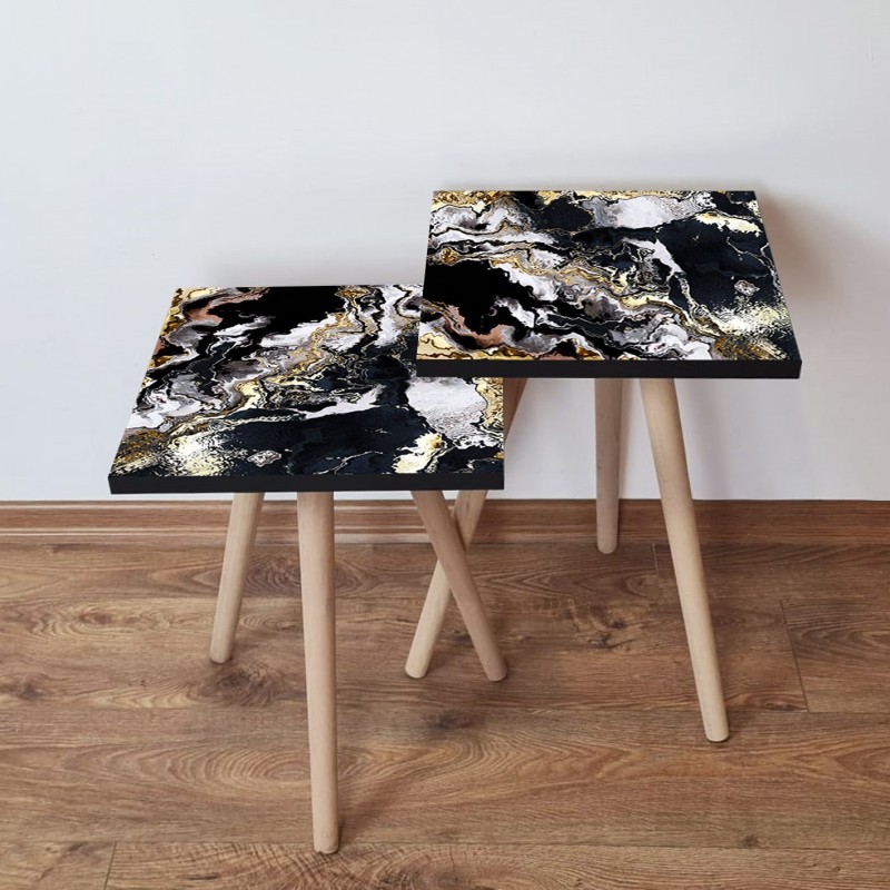 15196_0-800x800 Τραπέζια βοηθητικά Shape σαλονιού 2 τεμάχια μαύρο χρυσό άσπρο χρώμα MDF ξύλινα πόδια 35x47cm ed15196 - Image 1