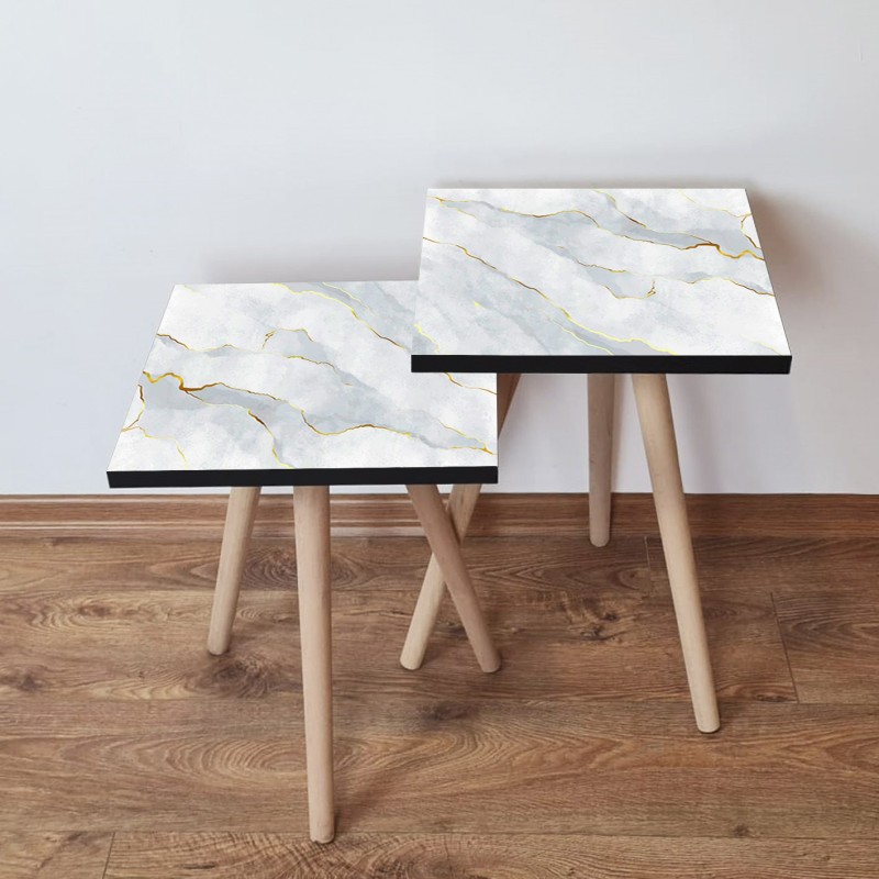 15199_0-800x800 Τραπέζια βοηθητικά Shape σαλονιού 2 τεμάχια άσπρο χρυσό γκρι χρώμα MDF ξύλινα πόδια 35x47cm ed15199 - Image 1