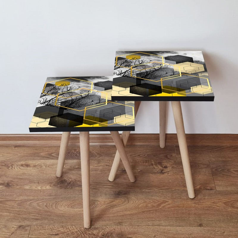 15200_0-800x800 Τραπέζια βοηθητικά Shape σαλονιού 2 τεμάχια μαύρο χρυσό γκρι χρώμα MDF ξύλινα πόδια 35x47cm ed15200 - Image 1