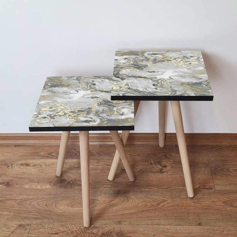 15201_0-800x800 Τραπέζια βοηθητικά Shape σαλονιού 2 τεμάχια γκρι μπεζ άσπρο χρώμα MDF ξύλινα πόδια 35x47cm ed15201 - Image 1